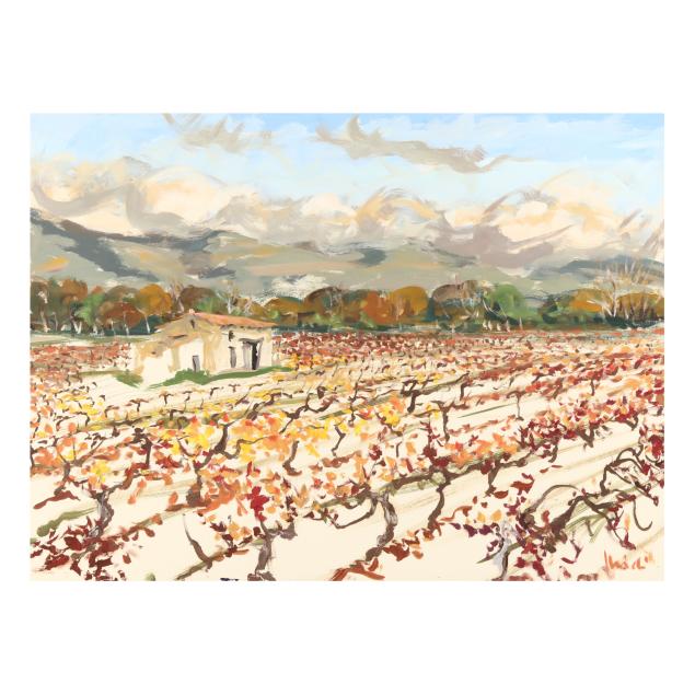 gerard-isirdi-french-b-1950-i-cabanon-et-vignes-en-automne-i