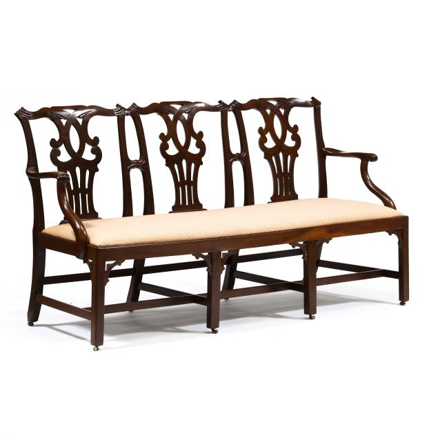 antique-chippendale-style-carved-mahogany-triple-back-settee