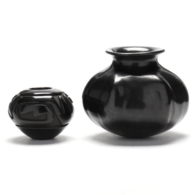 two-contemporary-southwestern-blackware-pottery-vessels