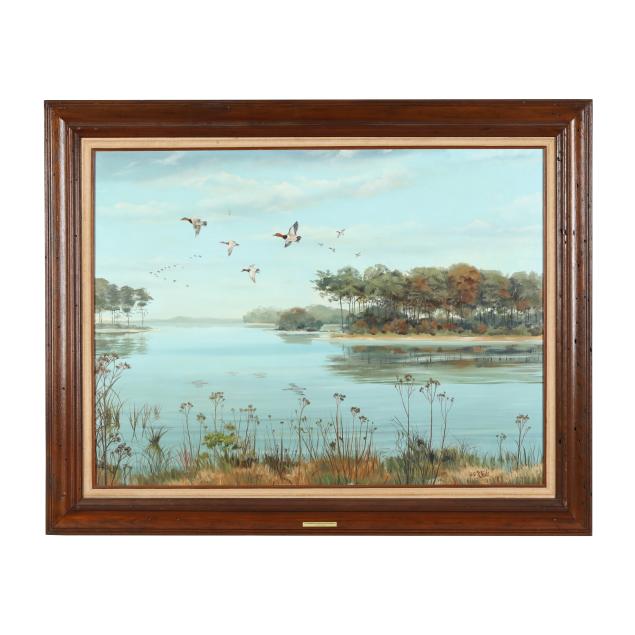 william-g-stude-american-1932-2001-i-canvasbacks-over-the-chincoteague-i