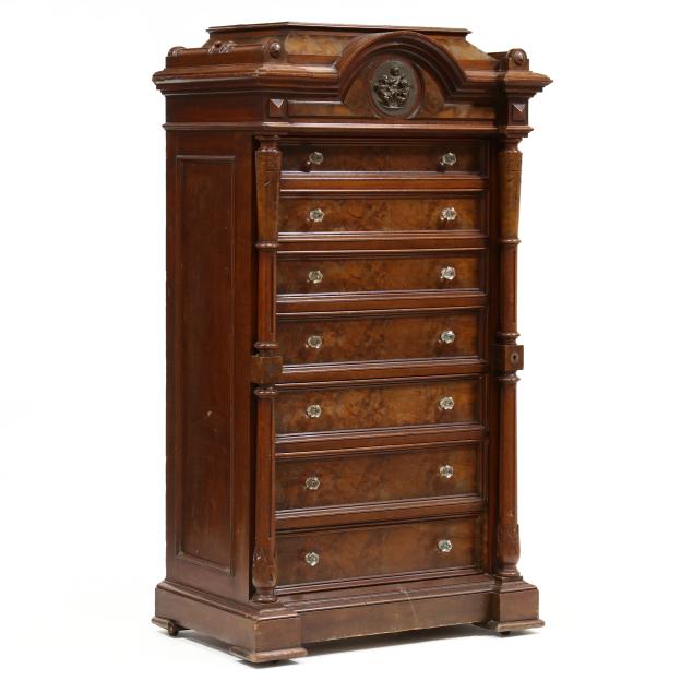 american-renaissance-revival-burl-walnut-lock-side-chest-of-drawers