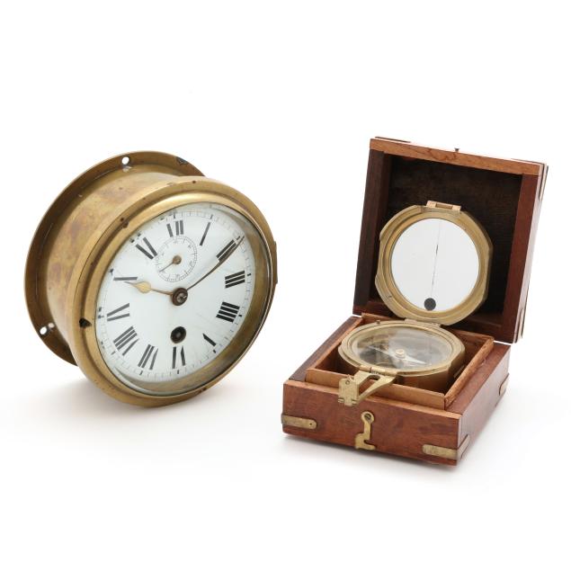 two-vintage-nautical-instruments-brass-ship-s-clock-and-compass