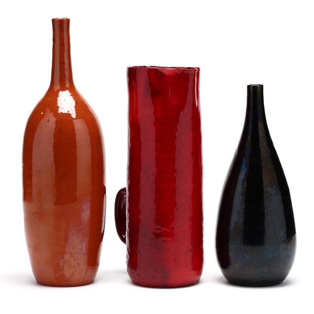 a-r-cole-pottery-martini-pitcher-and-bottle-vases