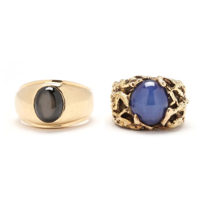 two-gold-and-gem-set-gent-s-rings