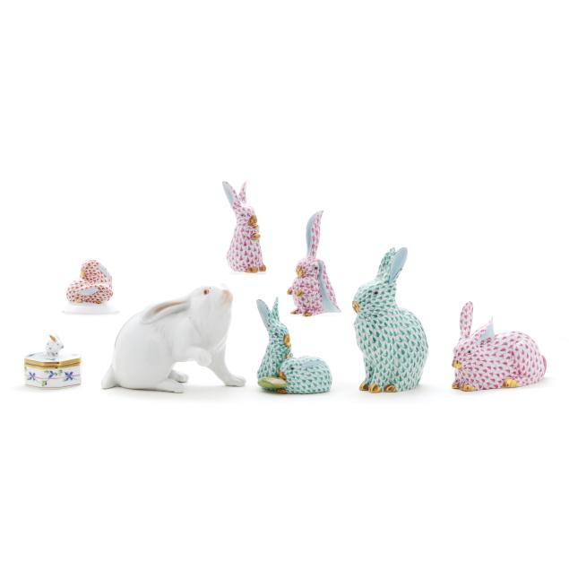 eight-herend-porcelain-bunny-items