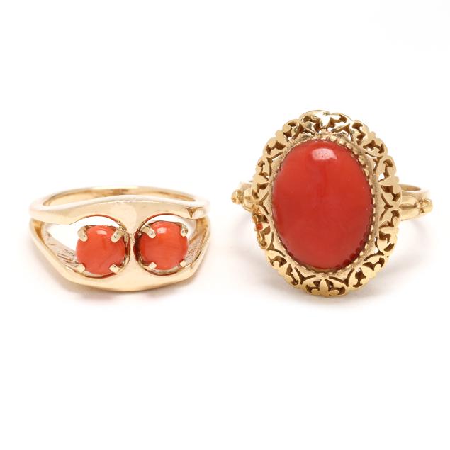 two-gold-and-coral-rings