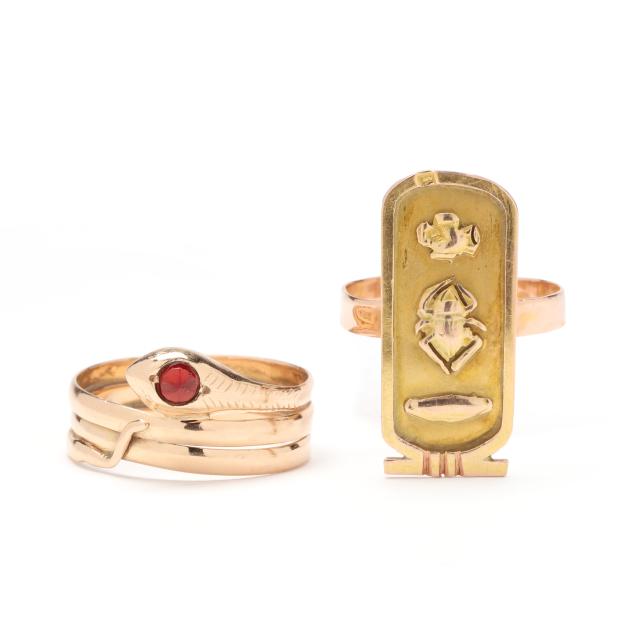 two-gold-rings-in-an-egyptian-motif