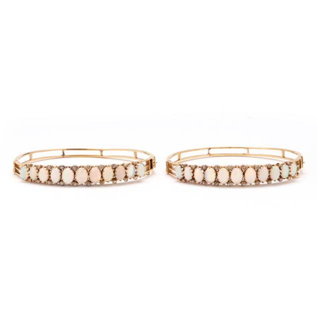 pair-of-gold-opal-and-diamond-bangle-bracelets