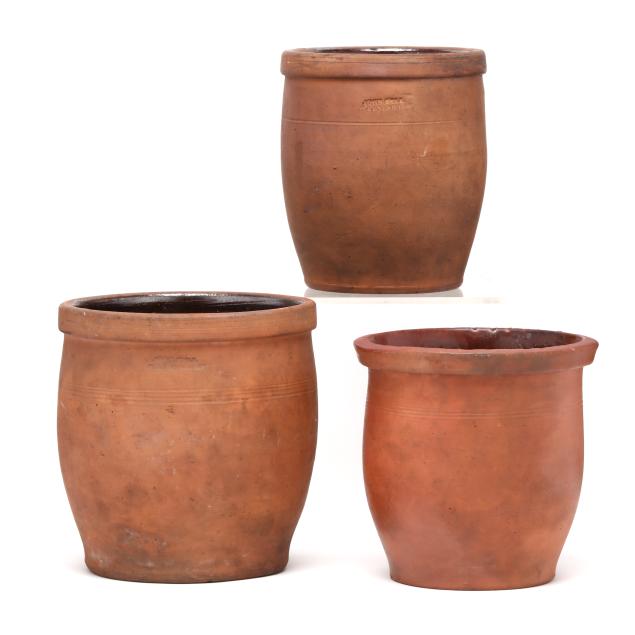 three-vintage-pennsylvania-redware-pots