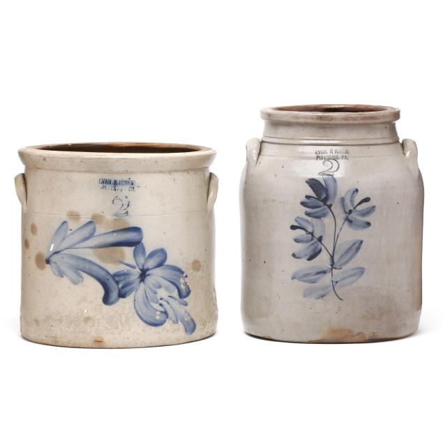 two-antique-stoneware-pots-evan-r-jones-pittston-pa