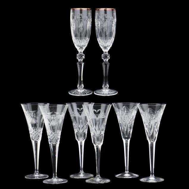 eight-assorted-waterford-crystal-champagne-flutes