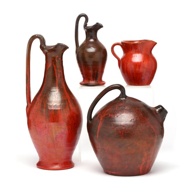 a-selection-of-four-vintage-north-state-chrome-red-pottery