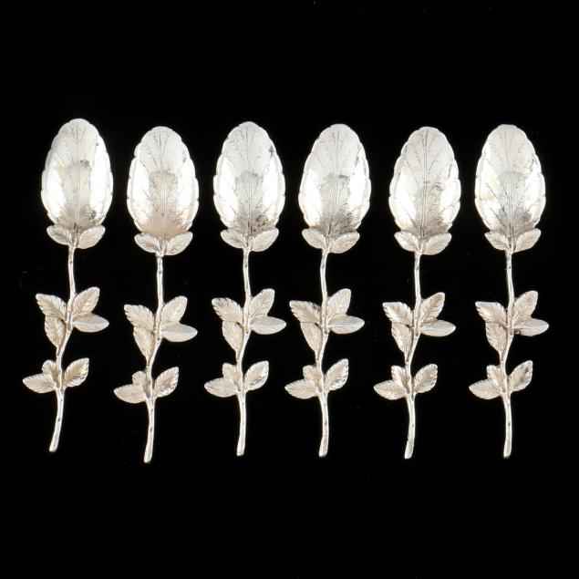 set-of-six-sterling-silver-foliate-spoons