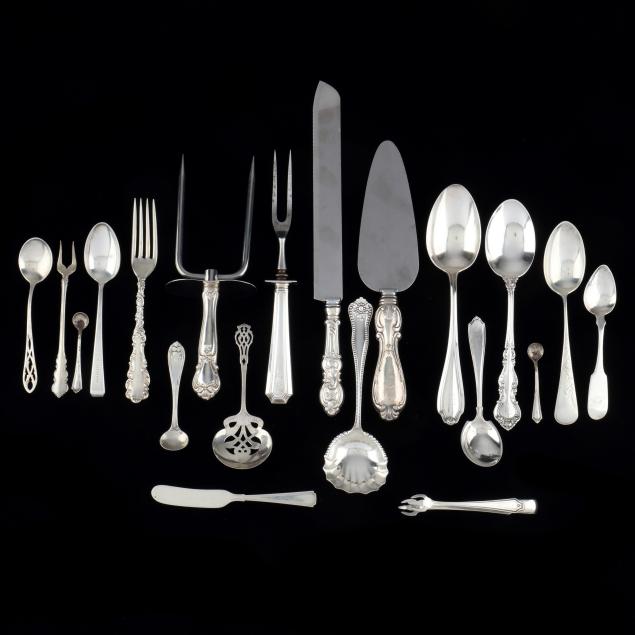 group-of-sterling-silver-and-coin-silver-flatware