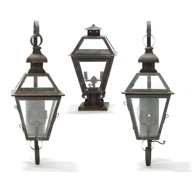 copper-post-lantern-and-pair-of-sconces