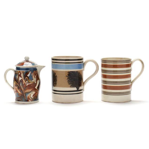 two-english-mocha-ware-mugs-and-a-cream-jug