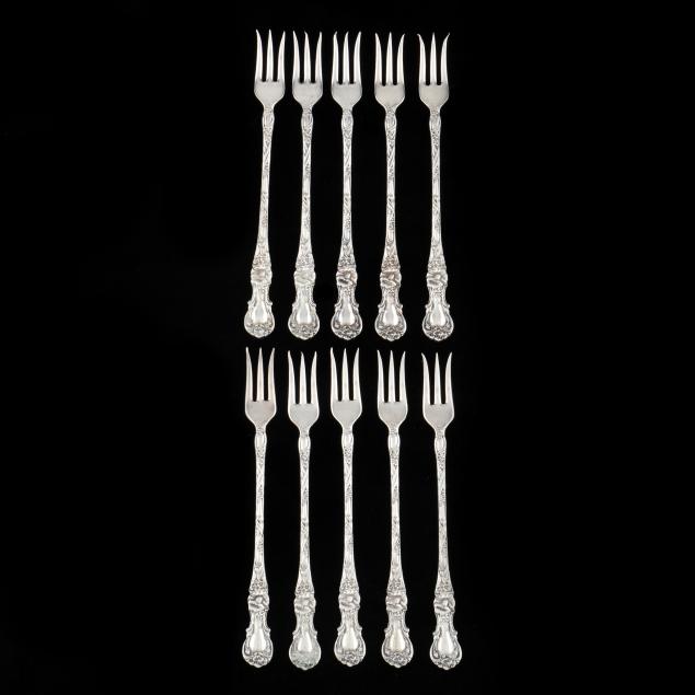 set-of-ten-wallace-i-floral-i-silver-plated-seafood-forks