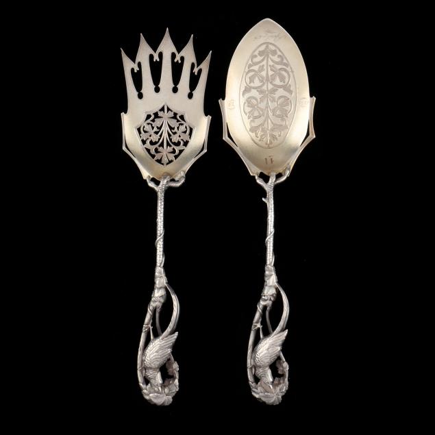 a-figural-pheasant-handled-sterling-silver-serving-fork-and-spoon-set