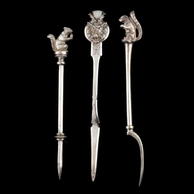 three-sterling-silver-figural-handled-butter-picks