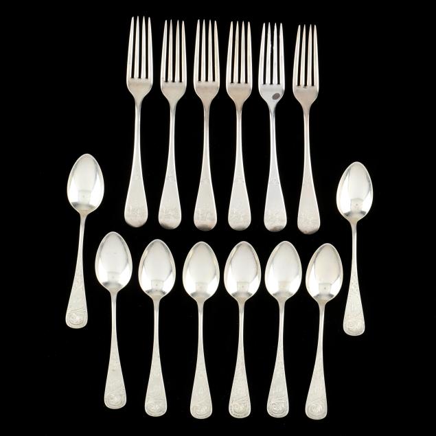 a-group-of-antique-sterling-silver-bright-cut-engraved-flatware