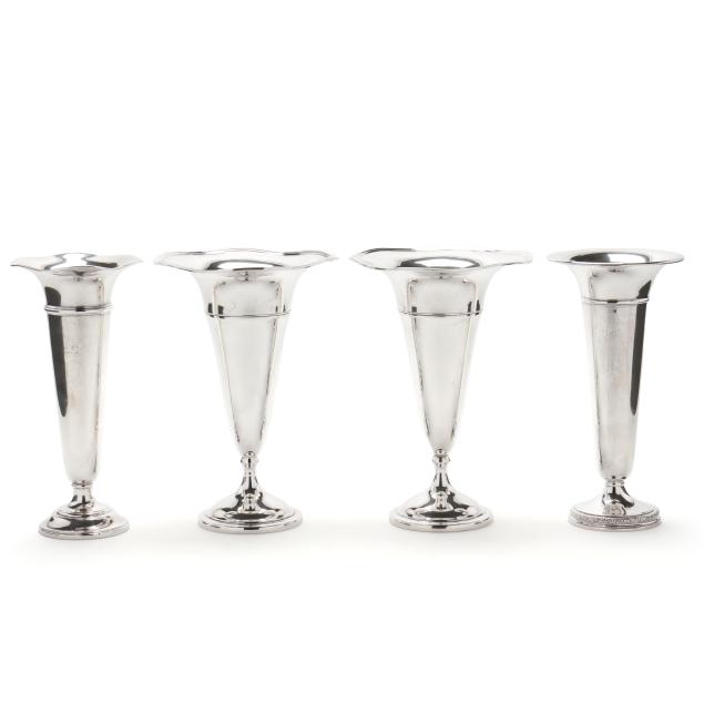 four-sterling-silver-trumpet-vases