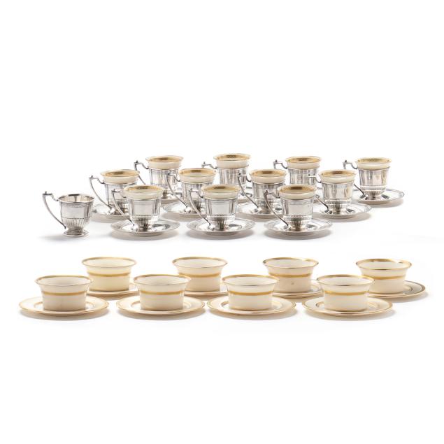 a-collection-of-sterling-silver-demitasse-cups-and-saucers-with-lenox-china