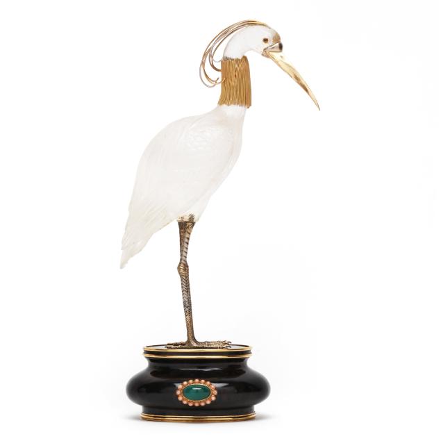 boucheron-gold-mounted-rock-crystal-heron-statuette