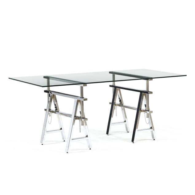 chrome-and-glass-sawhorse-desk