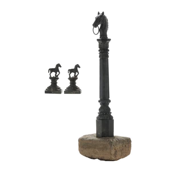 cast-iron-horse-form-hitching-post-and-pair-of-finials