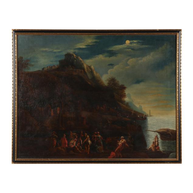 northern-italian-school-18th-century-harbor-scene-with-figures-at-night