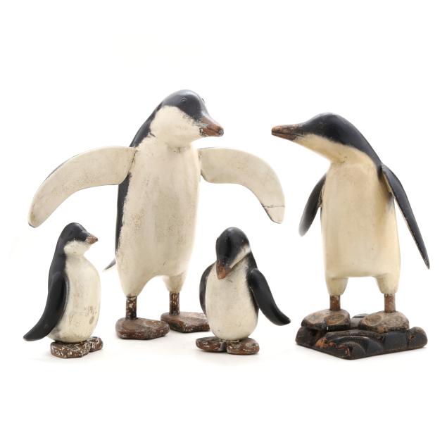 four-vintage-carved-wood-penguin-figures