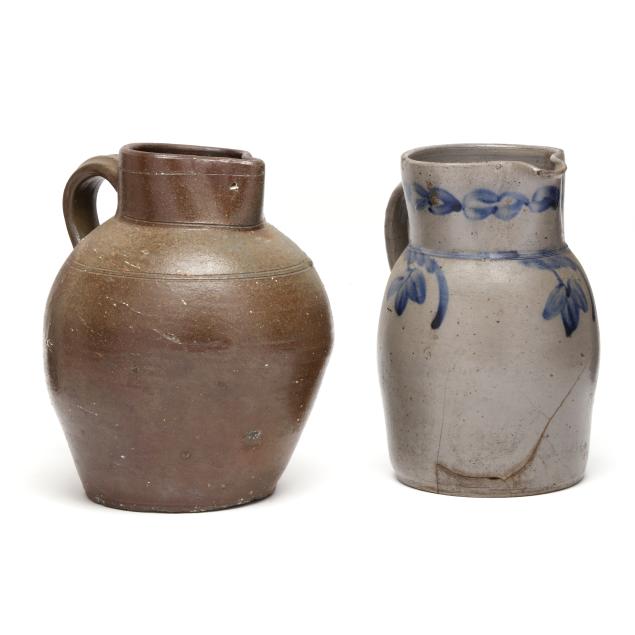 two-antique-stoneware-pitchers