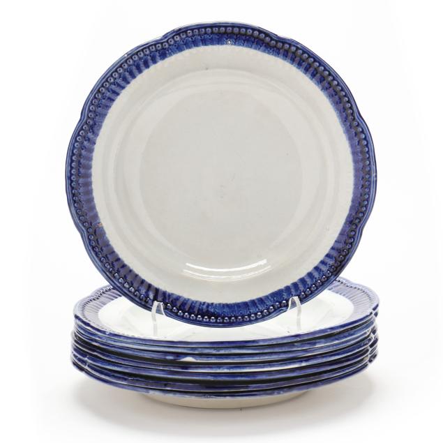 a-set-of-eight-clews-blue-edge-plates