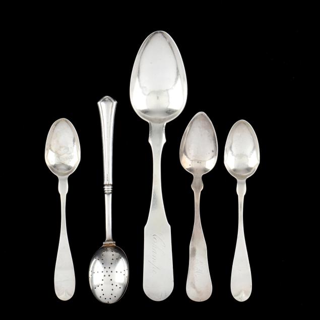 group-of-five-american-coin-and-sterling-silver-spoons