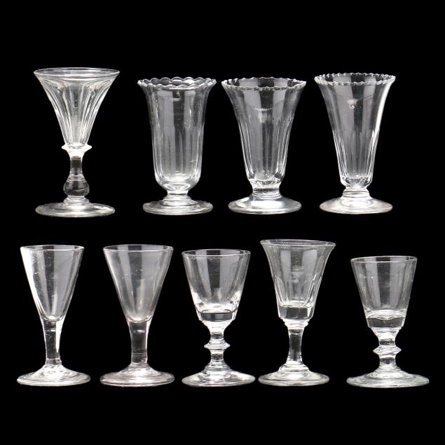 nine-assorted-antique-cordial-glasses