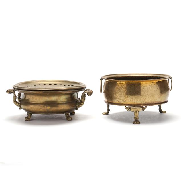 two-antique-paw-footed-brass-warming-stands