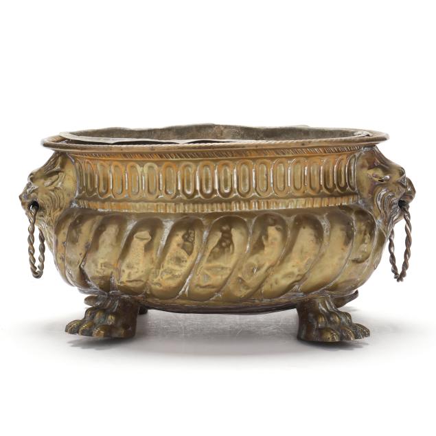 antique-french-brass-lion-mask-jardiniere