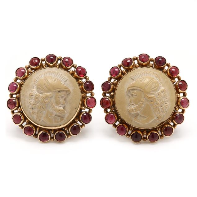 antique-lava-stone-cameo-and-gem-set-cufflinks