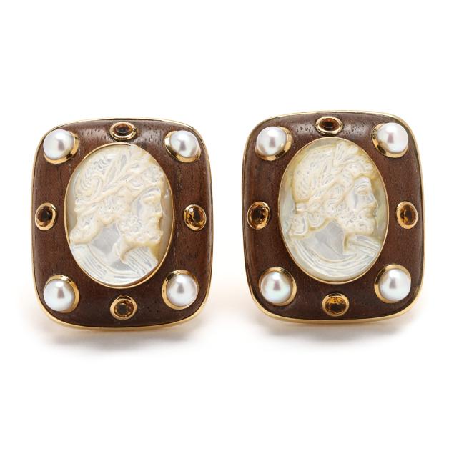 gold-shell-cameo-citrine-pearl-and-wood-earrings-trianon