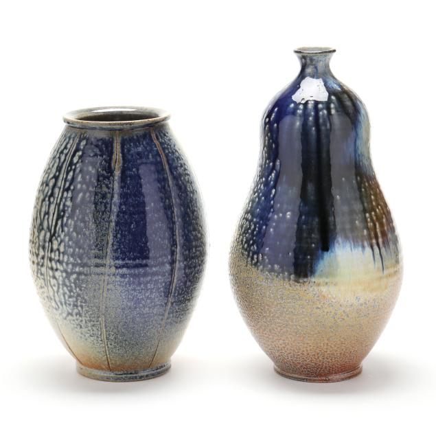 ben-owen-iii-seagrove-nc-two-oribe-glazed-vases