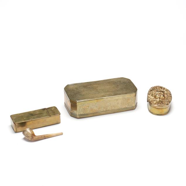 three-18th-century-continental-brass-tobacco-boxes