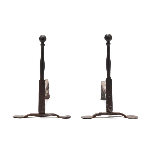 pair-of-early-american-wrought-iron-andirons