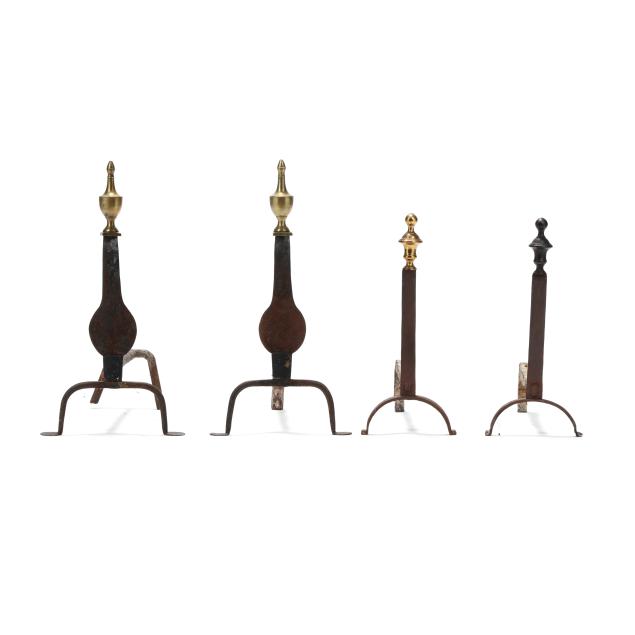 two-pairs-of-federal-brass-and-wrought-iron-andirons