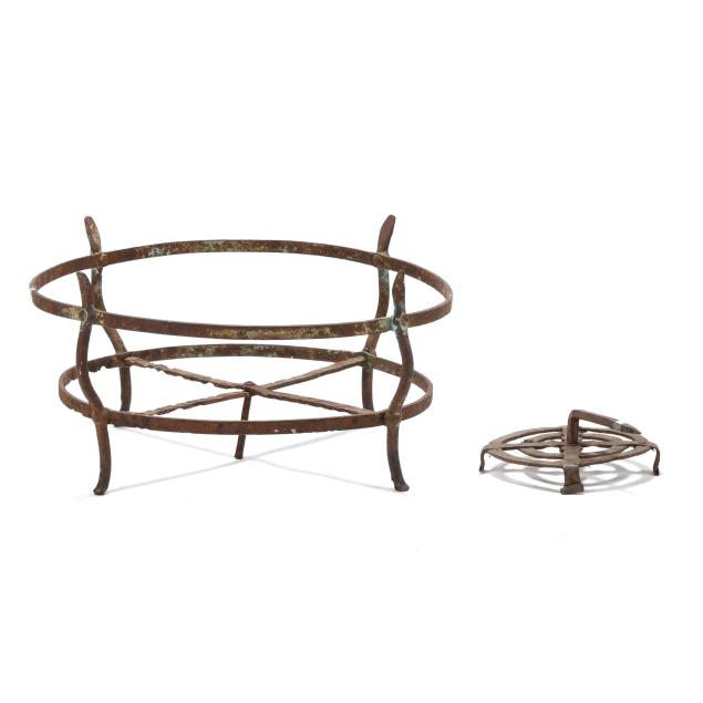 an-antique-wrought-iron-fireplace-pot-stand-and-trivet