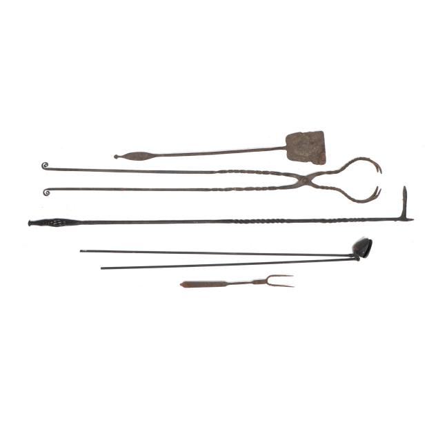 collection-of-five-antique-wrought-iron-fireplace-tools