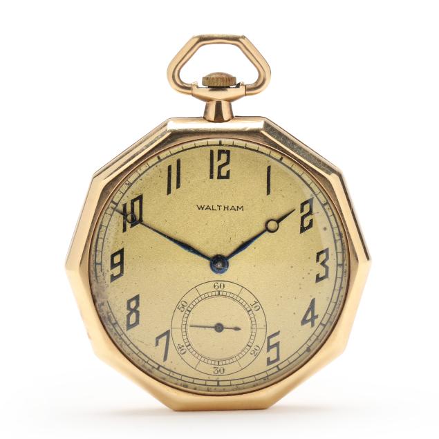 antique-gold-open-face-pocket-watch-waltham