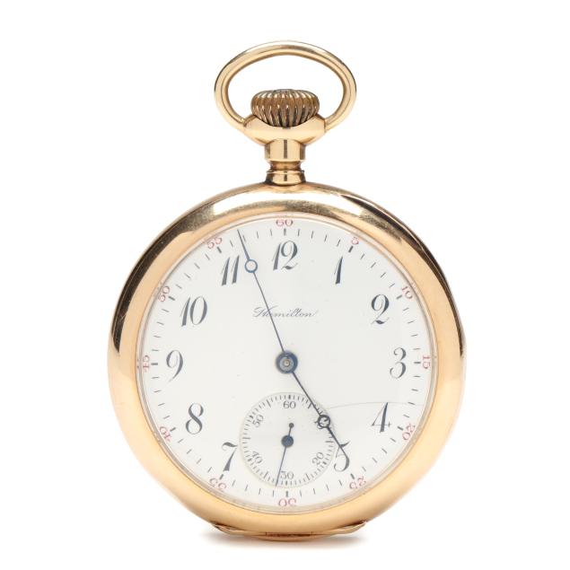 antique-gold-open-face-pocket-watch-hamilton