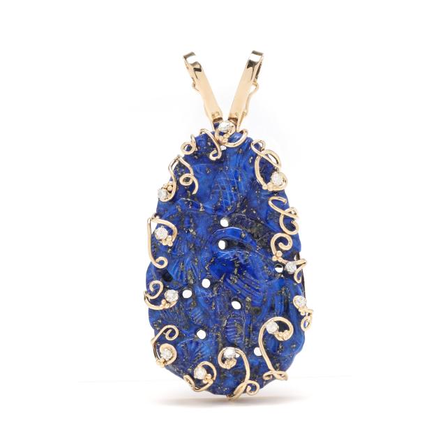 gold-carved-lapis-lazuli-and-diamond-pendant