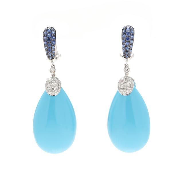 white-gold-turquoise-diamond-and-sapphire-earrings