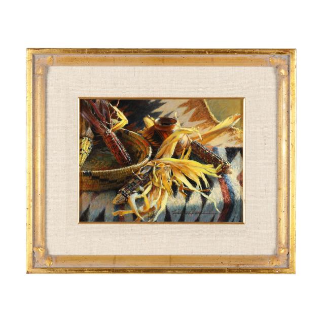 richard-iams-american-b-1950-still-life-with-corn-and-blanket